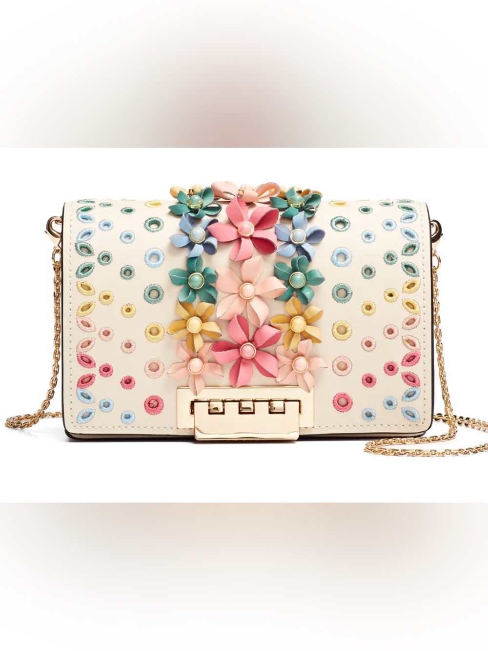 ZAC Zac Posen Earthette Ivory Rainbow Floral Leather Crossbody Bag NWOT